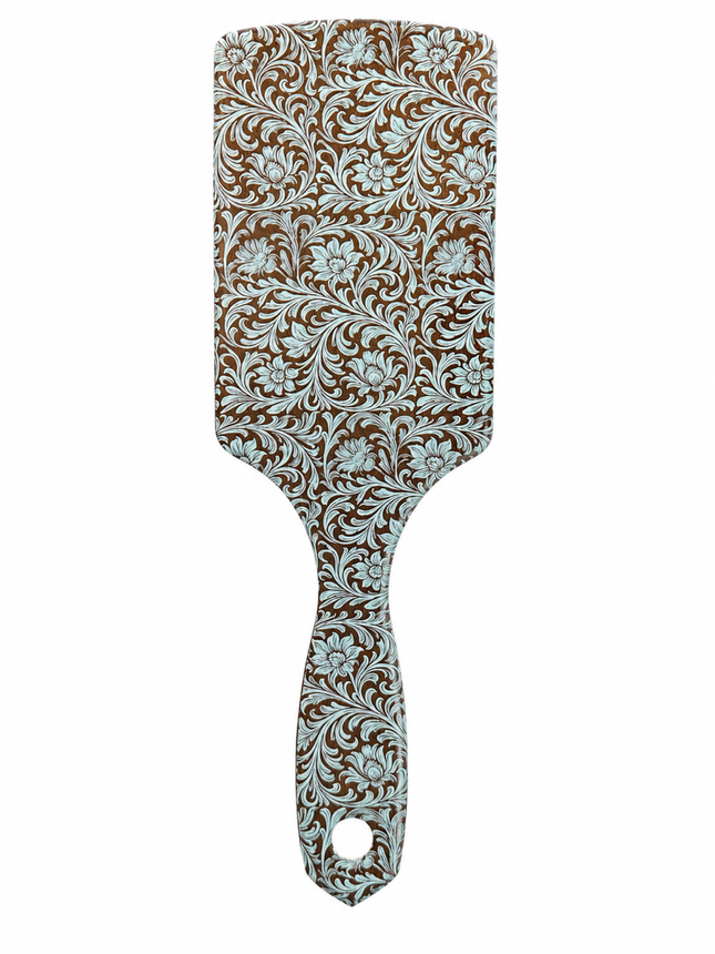 Western Style Hairbrush: Blue Flowers