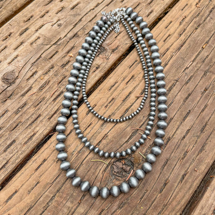 16" 4, 6 and 8mm Silver Beaded Navajo Pearl Strand Stackable Necklace