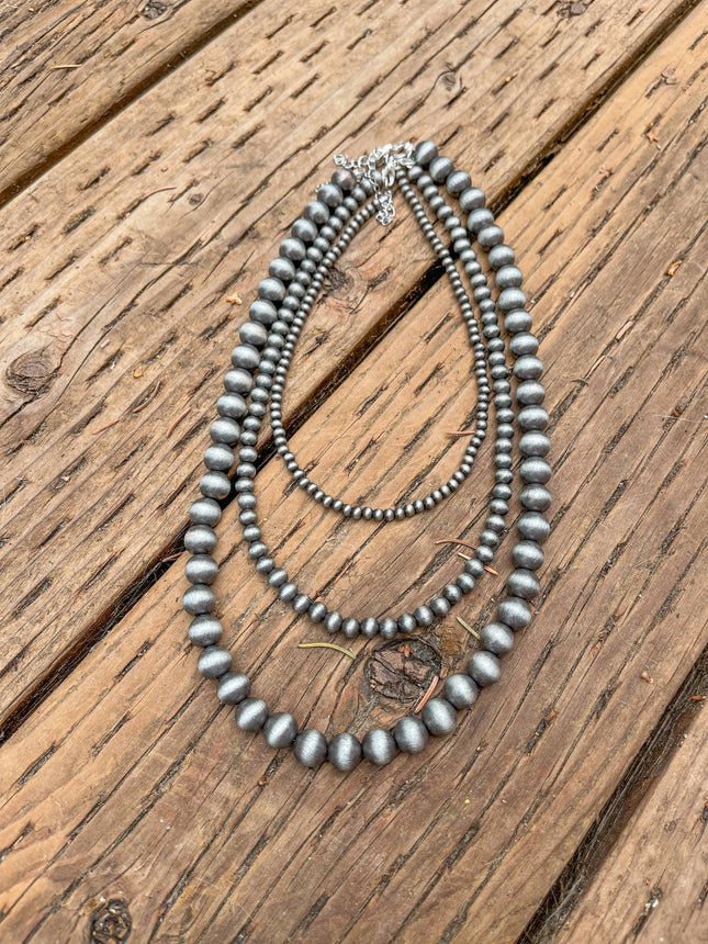 16" 4, 6 and 8mm Silver Beaded Navajo Pearl Strand Stackable Necklace