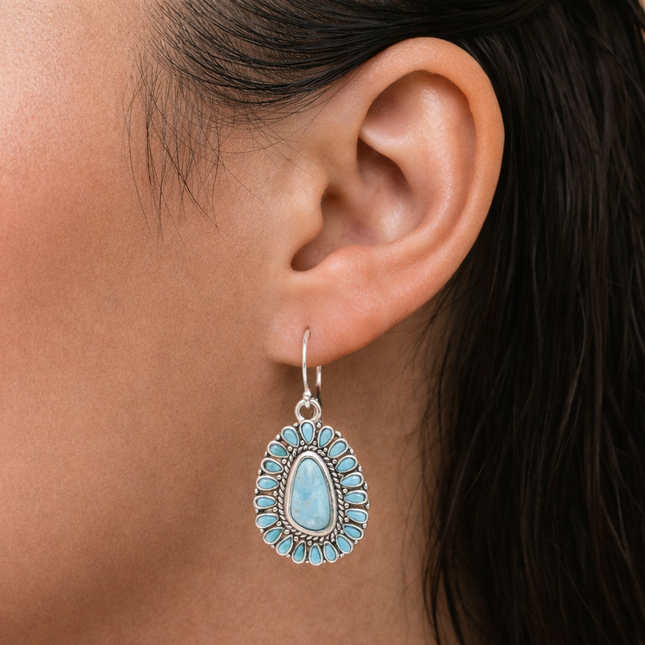 Sedona Blue Turquoise Silver Drop Earrings