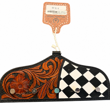 Leather Checkered Keychain Holder