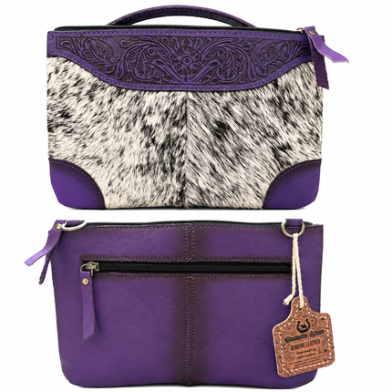 Leather Tooled with Hair On Hide Purse: Purple