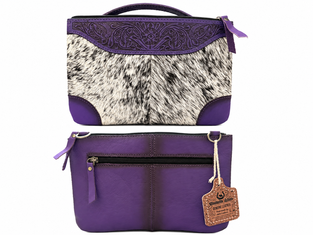 Leather Tooled with Hair On Hide Purse: Purple