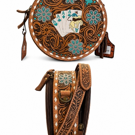 Tooled Leather Canteen Purse:Aces Wild