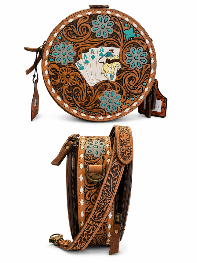 Tooled Leather Canteen Purse:Aces Wild