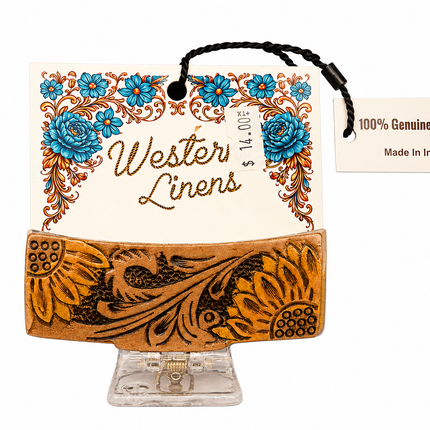 Western Style Tooled Hair Clip with Sunflowers