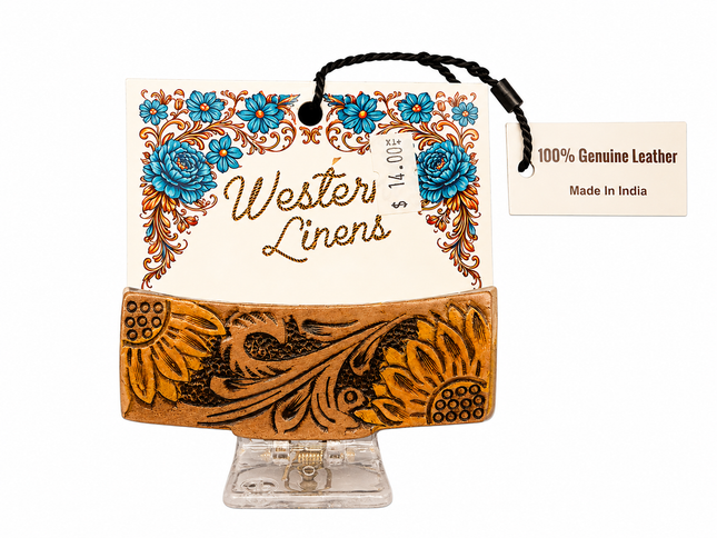 Western Style Tooled Hair Clip with Sunflowers