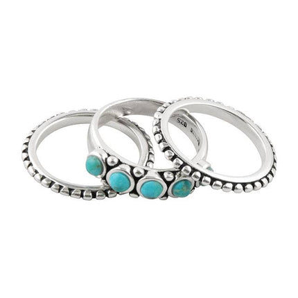 Triple Blue Turquoise and Silver Stack Ring: 7