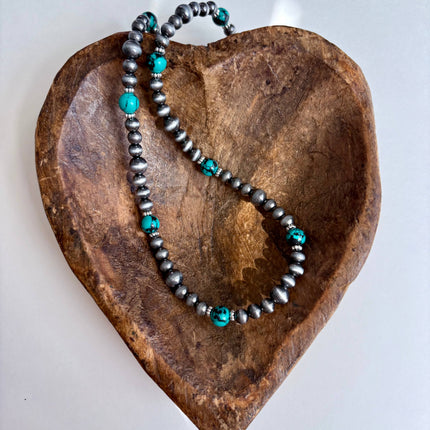 18" Western Navajo Pearl & Turquoise Stone Bead Necklace: TURQUOISE