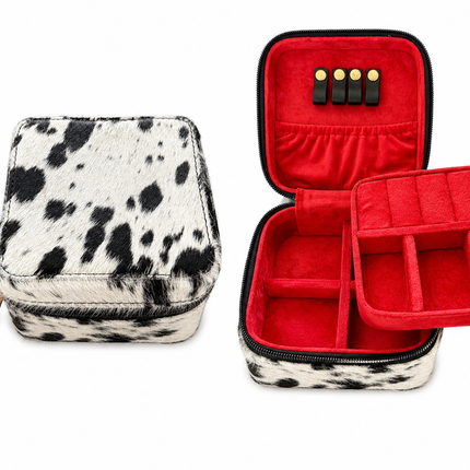 Square Cowhide Jewelry Box (Black)