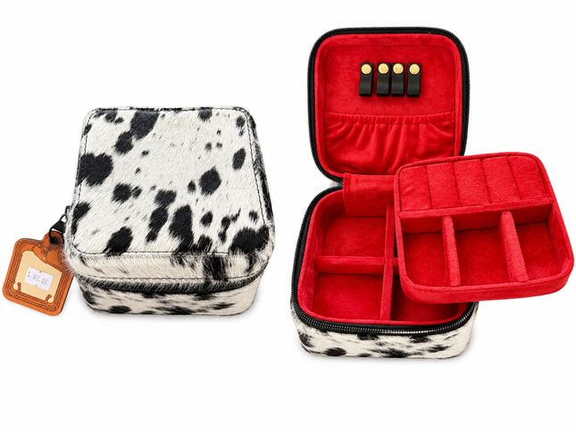 Square Cowhide Jewelry Box (Black)