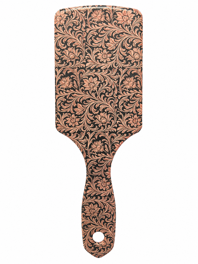 Western Style Hairbrush: Brown Flowers
