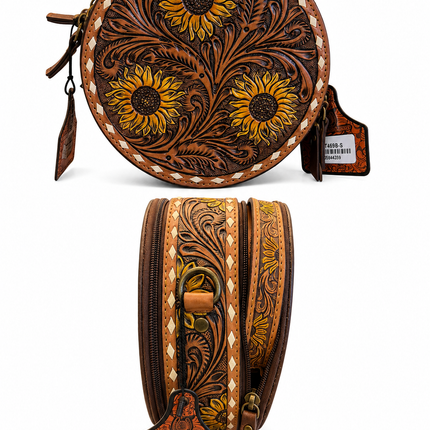 Tooled Leather Canteen Purse: Sunflowers