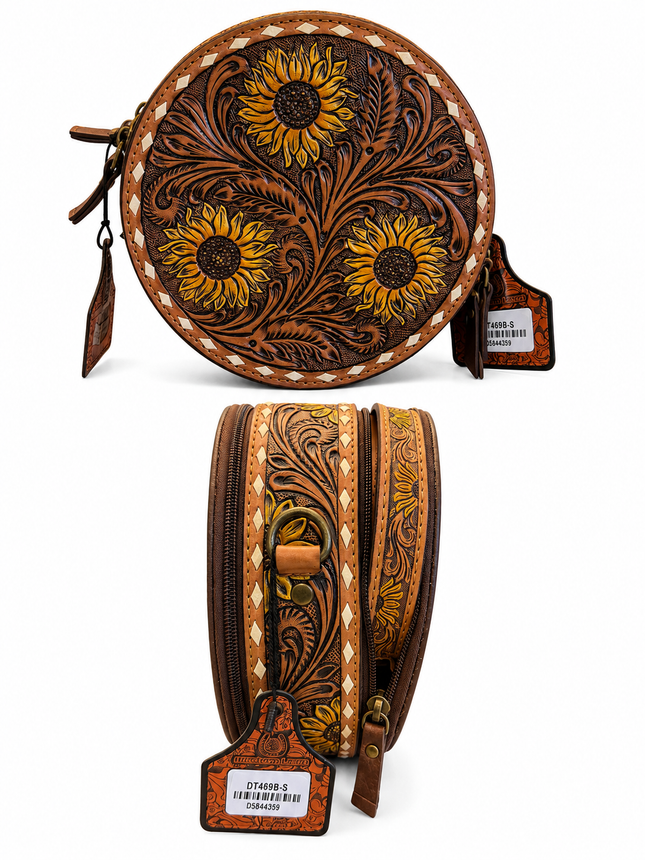 Tooled Leather Canteen Purse: Sunflowers