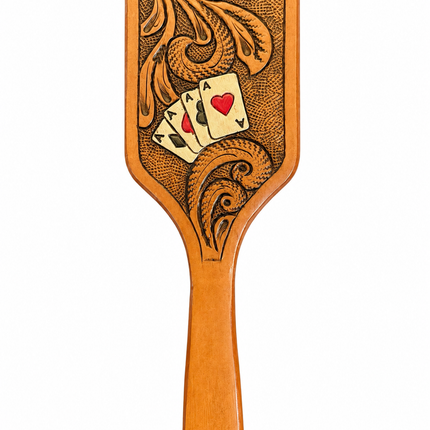 Leather Tooled Hairbrush: Aces Wild
