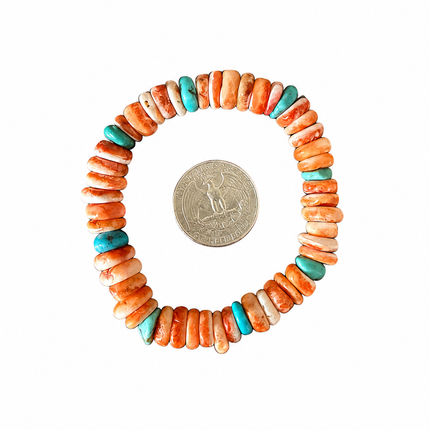 Orange Spiney & Turquoise Stretchy Bracelet