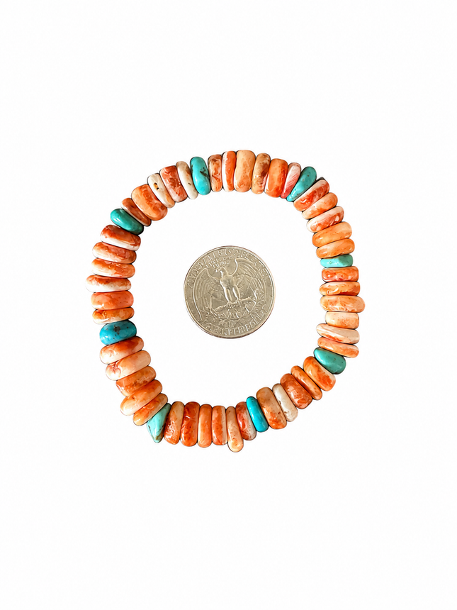 Orange Spiney & Turquoise Stretchy Bracelet