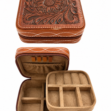Leather Tooled Square Jewelry Box