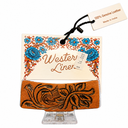 Western Style Tooled Leather Hair Clip