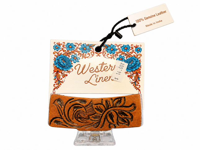 Western Style Tooled Leather Hair Clip