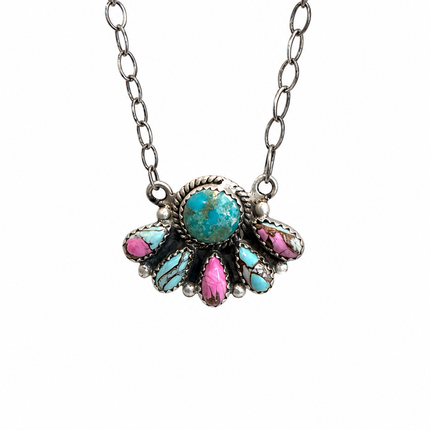 18" Sterling Silver Roystone and Cotton Candy Cluster Necklace
