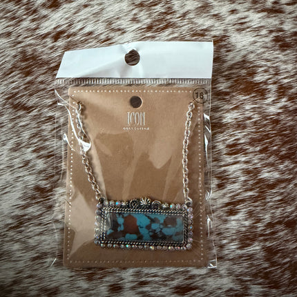 Western Rectangle Turquoise Concho Necklace: Multi-Colored