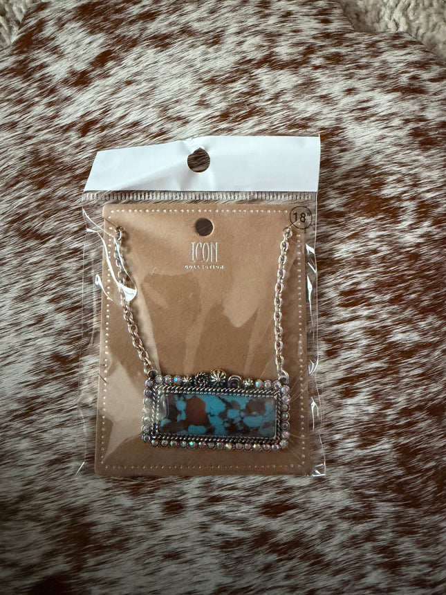 Western Rectangle Turquoise Concho Necklace: Multi-Colored