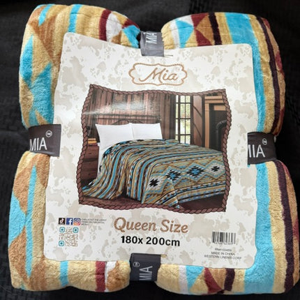 Mia Queen Size Blanket: Turquoise Aztec