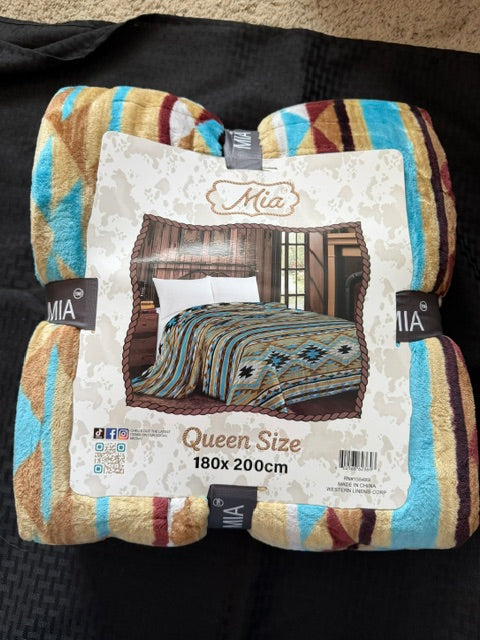 Mia Queen Size Blanket: Turquoise Aztec