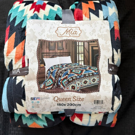 Mia Queen Size Blanket: Blue Aztec