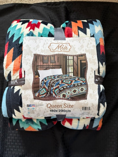 Mia Queen Size Blanket: Blue Aztec