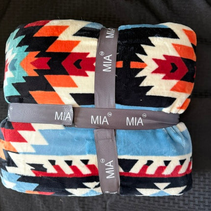Mia Queen Size Blanket: Blue Aztec