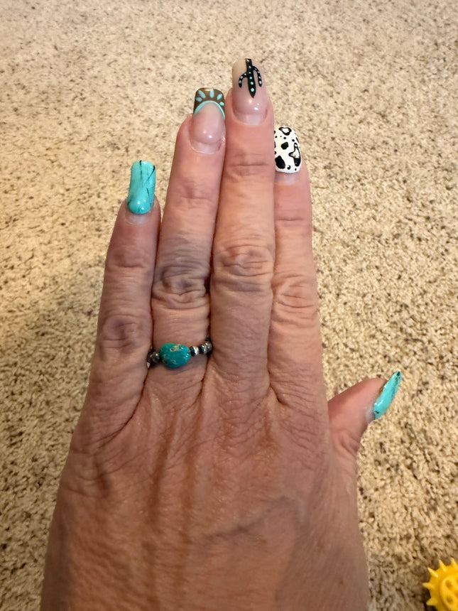 Sterling Silver Elastic Strung Ring with White Water Turquoise