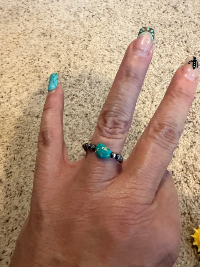 Sterling Silver Elastic Strung Ring with Sonoran Mountain Turquoise