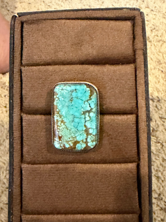 Native American Made Kingman Turquoise Slab Sterling Silver Ring