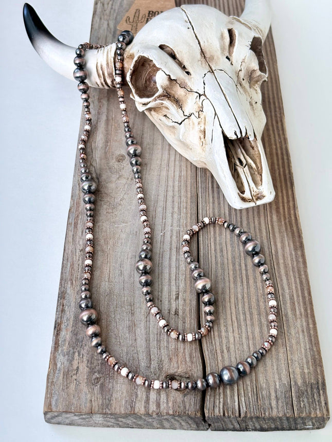 36" Western Navajo Pearl & Turquoise Stone Bead Long Necklace: Turquoise