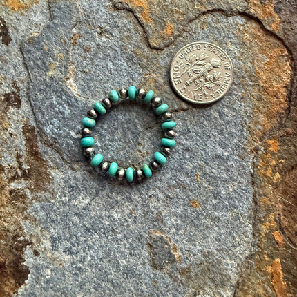 Sterling Silver Pearl Kingman Turquoise Beaded Ring