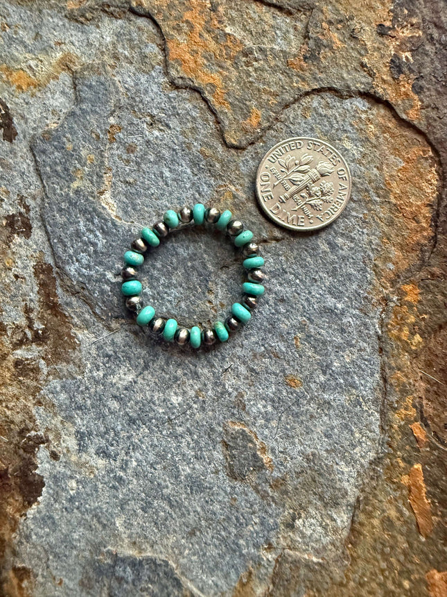 Sterling Silver Pearl Kingman Turquoise Beaded Ring