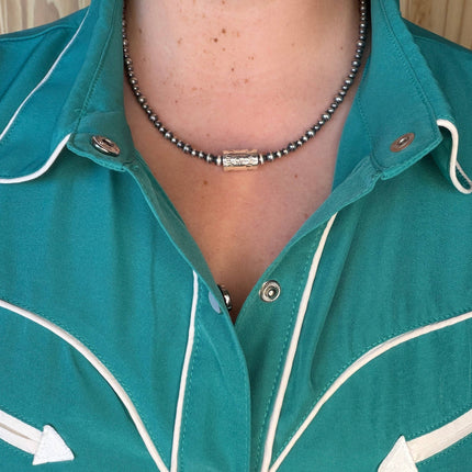 16" Sterling Pearl Barrel Bead Necklace