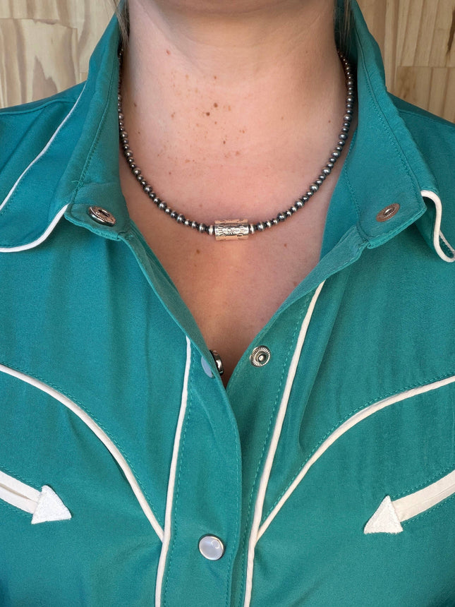 16" Sterling Pearl Barrel Bead Necklace