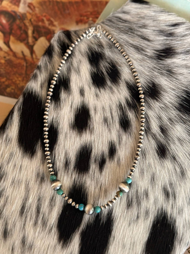 20" 10mm Sterling Silver with Turquoise Beads Necklace