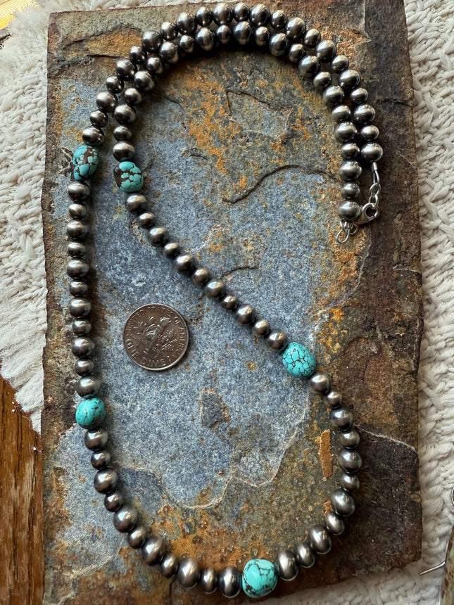 18" Number 8 Turquoise Pearl Necklace