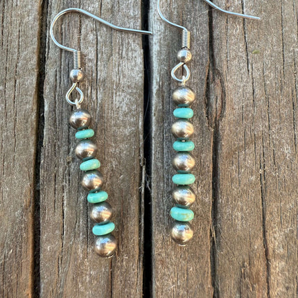 Sterling Silver Pearl & Kingman Turquoise Earrings