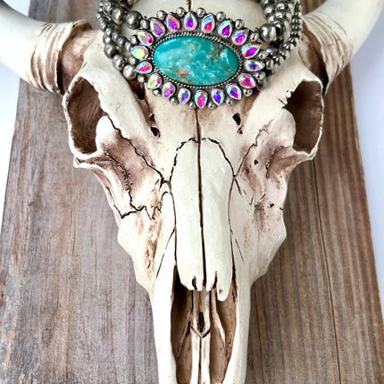 3 Layered Navajo Pearl Stretch Bracelet w/ Turquoise Stone