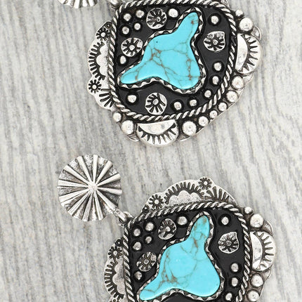 Western Turquoise Cow Head Concho Earrings
