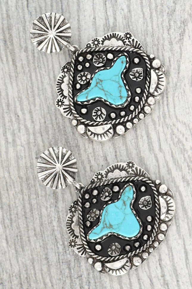Western Turquoise Cow Head Concho Earrings
