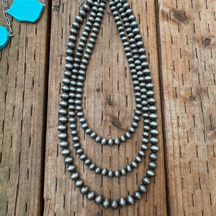 16" 4, 6 and 8mm Silver Beaded Navajo Pearl Strand Stackable Necklace