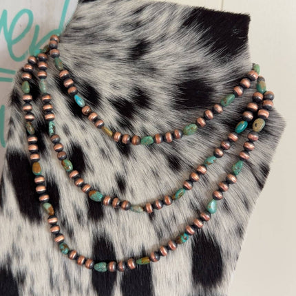 24" 8mm Copper Pearls & Genuine Turquoise Necklace