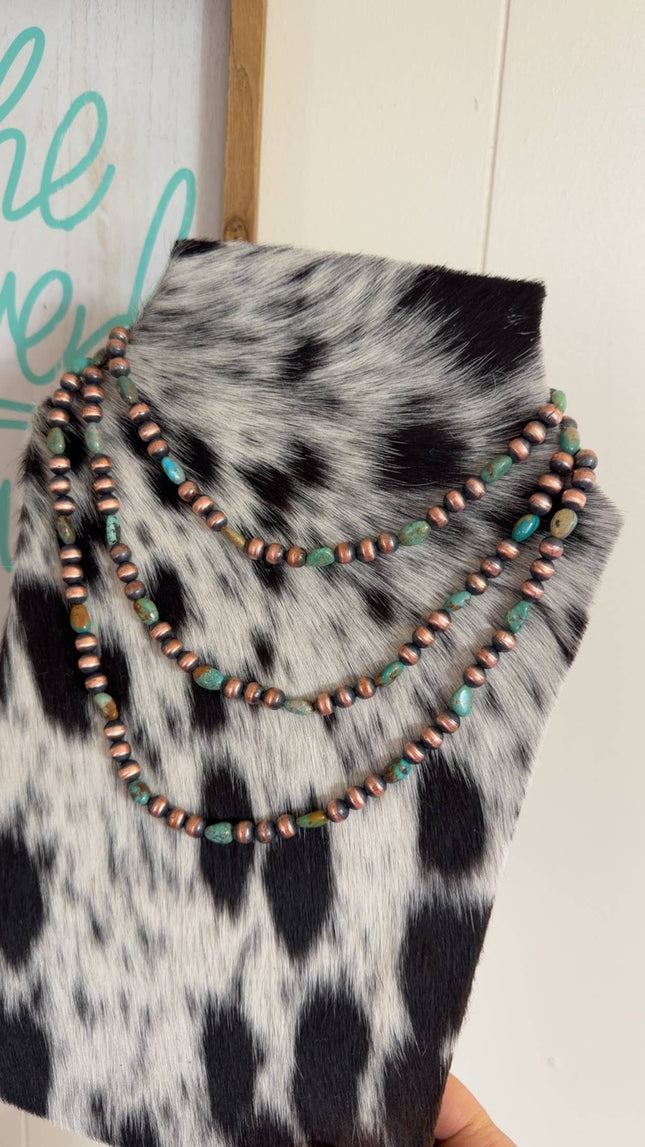 24" 8mm Copper Pearls & Genuine Turquoise Necklace
