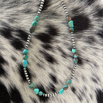 16"4mm Sterling Silver 4mm Saucer w/ Genuine Turquoise Necklace